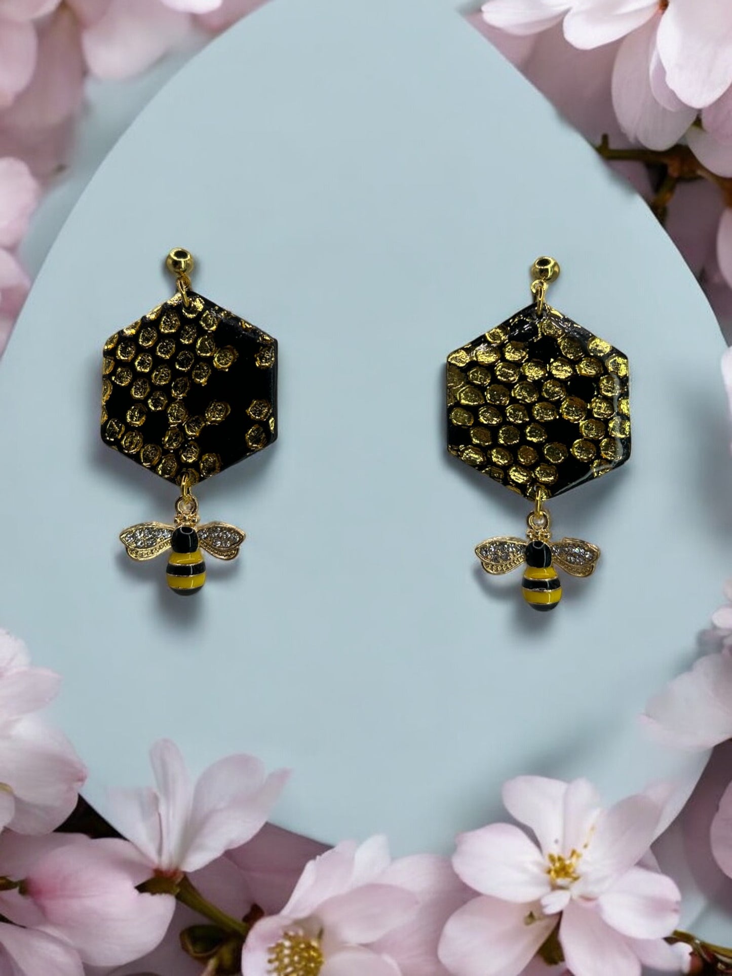 Gold Honeycomb-Bee Dangle