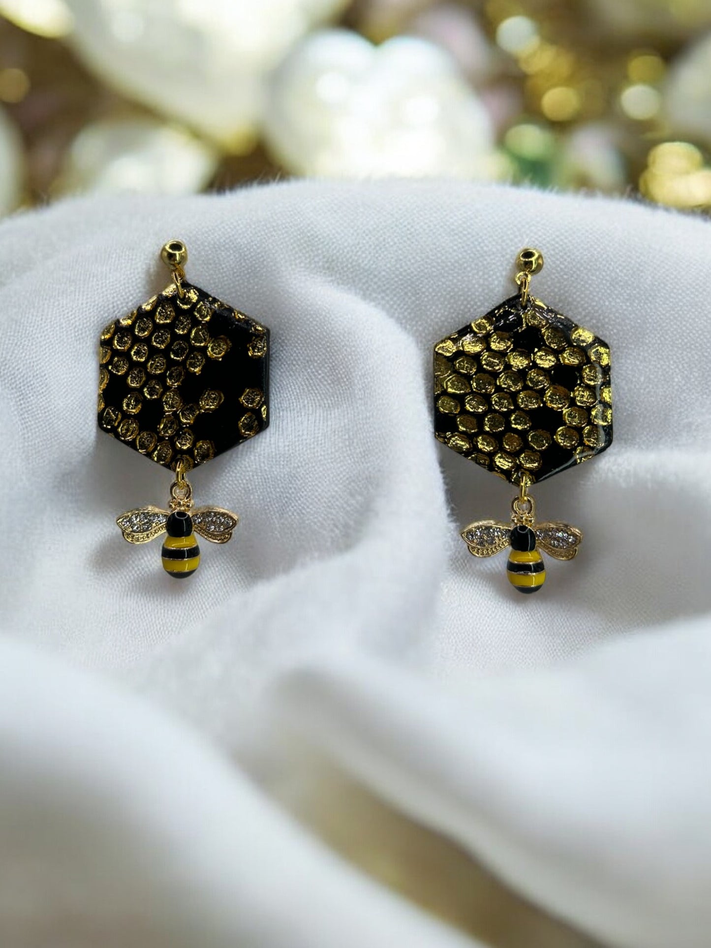 Gold Honeycomb-Bee Dangle